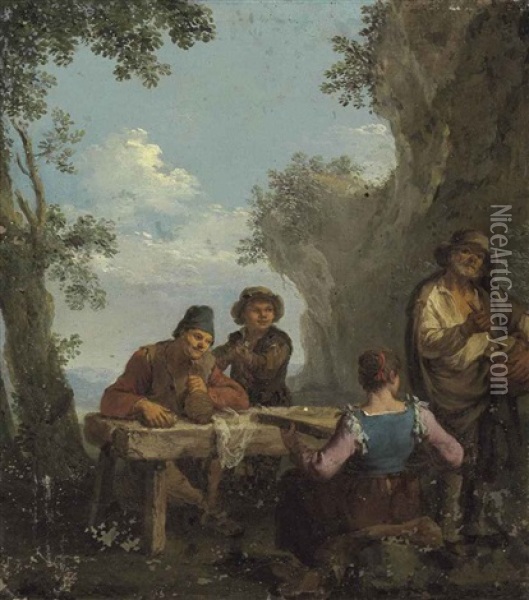 Four Peasants Playing Music Oil Painting - Paolo Monaldi
