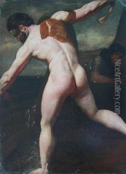 Life Study: Draped Male Nude On A Boat Oil Painting - William Etty