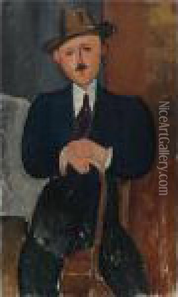 Homme Assis (appuye Sur Une Canne) Oil Painting - Amedeo Modigliani