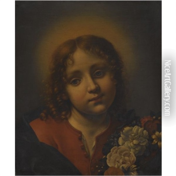 Christ, As A Boy Holding A Garland Of Flowers Oil Painting - Carlo Dolci