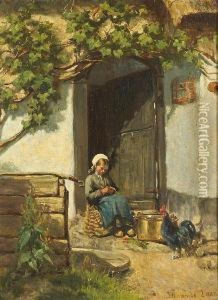 A Young Girl In A Doorway Oil Painting - Jan Wandelaar