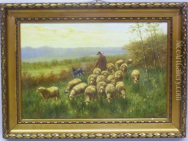 Shepherd With His Sheep And Dog Oil Painting - Arthur De Waerhert