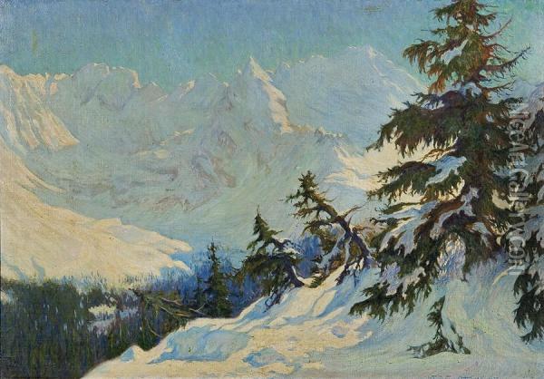 Tatra Mountains In Winter Oil Painting - Wladyslaw Ostrowski