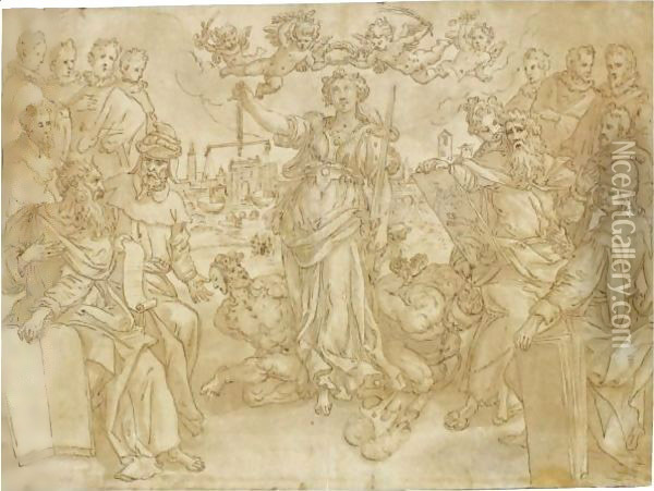 The Tribunal Of The Brabant Mint Oil Painting - Maarten de Vos