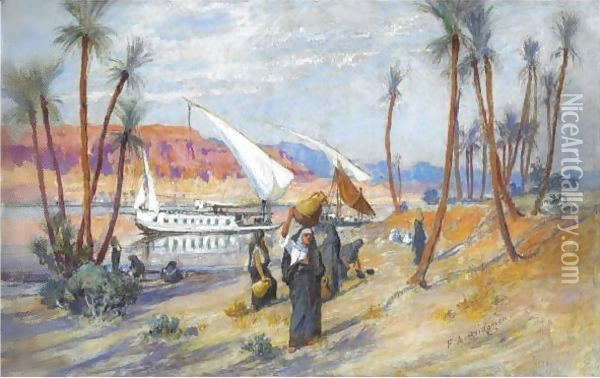 Water Carriers By The Nile Oil Painting - Frederick Arthur Bridgman