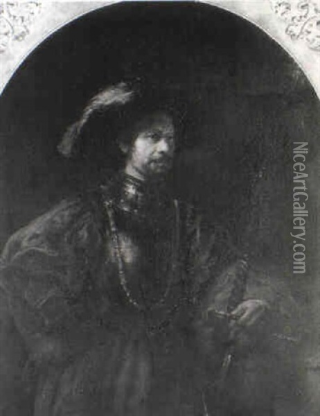 Portrait Of The Artist In A Doublet And Crimson Tunic, Holding A Sword Oil Painting -  Rembrandt van Rijn