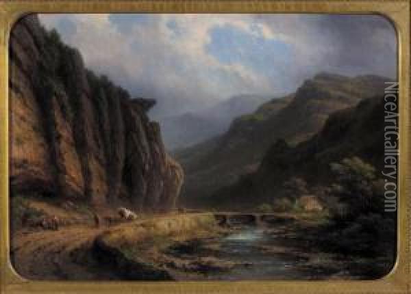 Travellers On A Mountainpass Oil Painting - Johannes Hilverdink