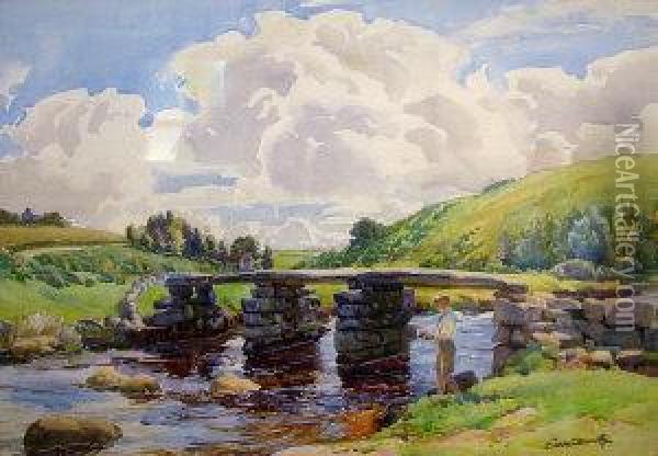 Packhorse Bridge, Dartmoor Oil Painting - Edward Mossforth Neatby