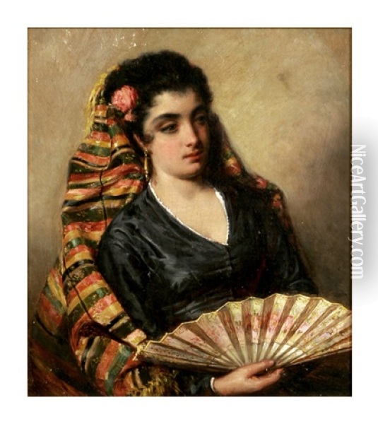 Spanish Girl With Fan Oil Painting - George Henry Hall
