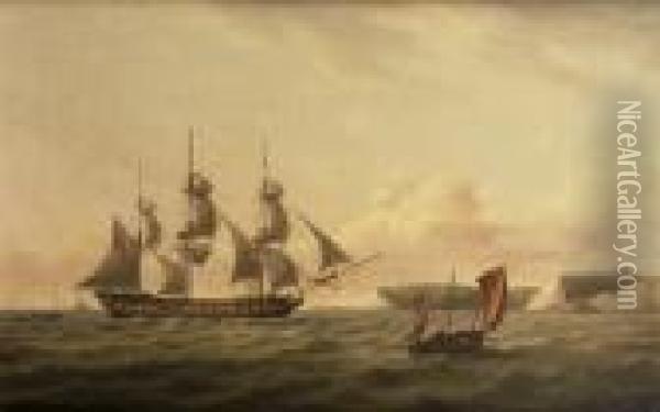 His Majesty's Frigate 'amazon', 38 Guns, Arriving Off Dover Oil Painting - Thomas Luny