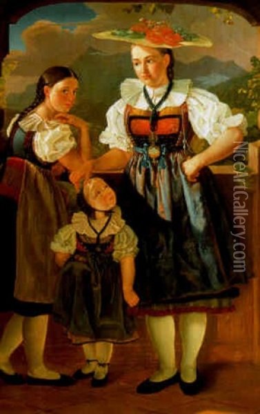 Drei Madchen In Luzerner Trachten Oil Painting - David Sulzer
