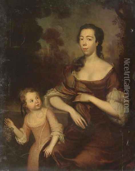 Portrait of a mother and daughter Oil Painting - English School