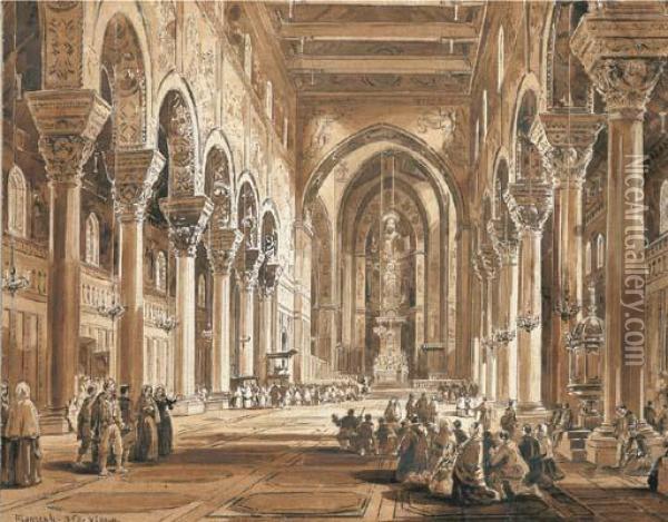 Interno Del Duomo Di Monreale Oil Painting - Achille Vianelli