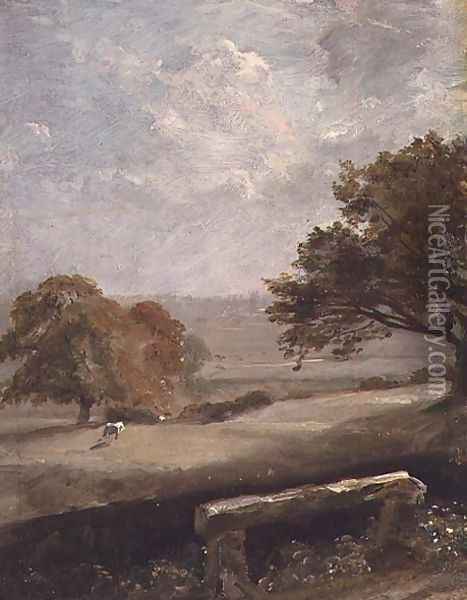 A Park Glade View of Dedham Church Oil Painting - John Constable