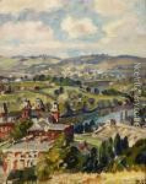 Town Along The River Oil Painting - George Gardner Symons