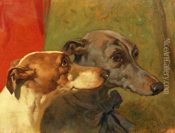 The Greyhounds 'Charley' and 'Jimmy' in an Interior Oil Painting - John Frederick Herring Snr