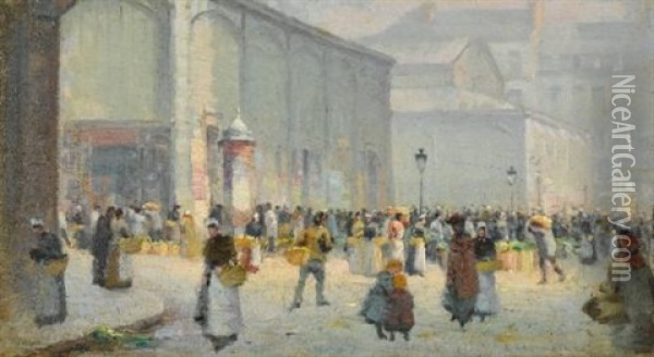 Les Halles, Paris Oil Painting - Leon Jules Lemaitre
