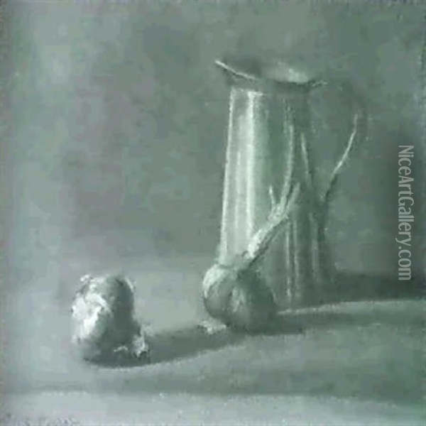 Still Life Of A Copper Pitcher And Onions Oil Painting - Emil Carlsen