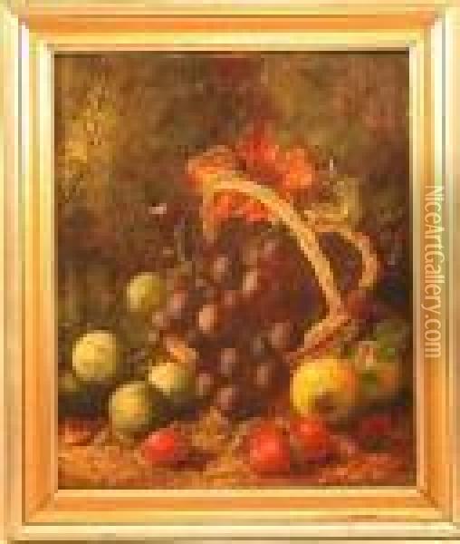 Still Life Of Fruit Spilling From A Basket Oil Painting - George Clare