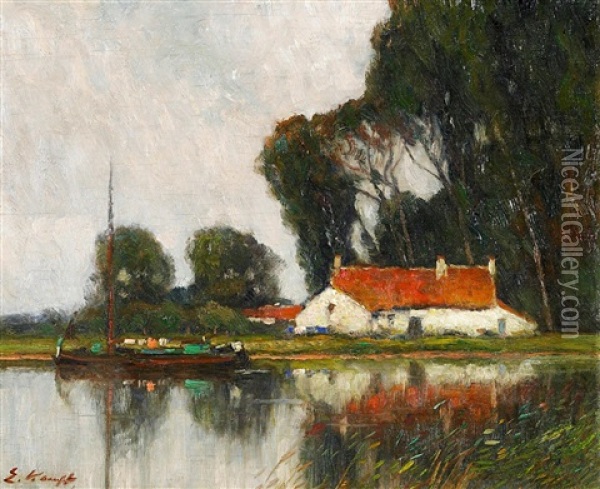Niederrheinische Flusslandschaft Oil Painting - Eugen Kampf