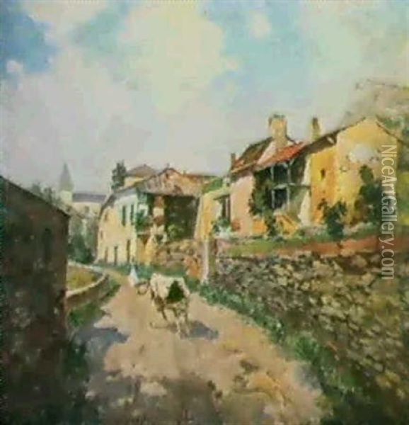 A Walk Through The Village Oil Painting - Carlo Brancaccio