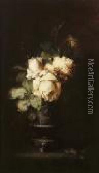 White Roses Oil Painting - Margaretha Roosenboom