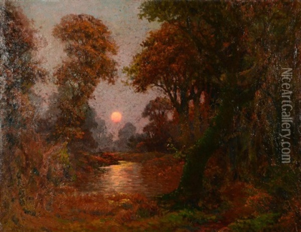 A Tranquil River Landscape At Sunset Oil Painting - Garstin Cox