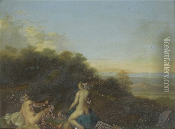 Nymphs In A Landscape Oil Painting - Cornelis Van Poelenburgh