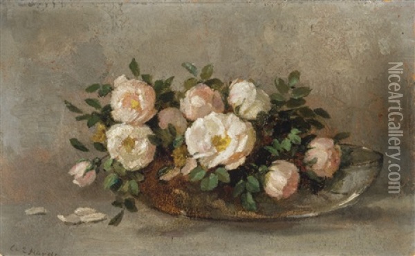 Roses On A Shallow Bowl Oil Painting - Anna Eliza Hardy
