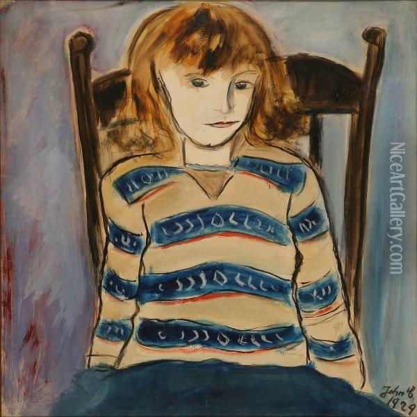 Young Girl Andseated Girl Oil Painting - John Aksel Christensen