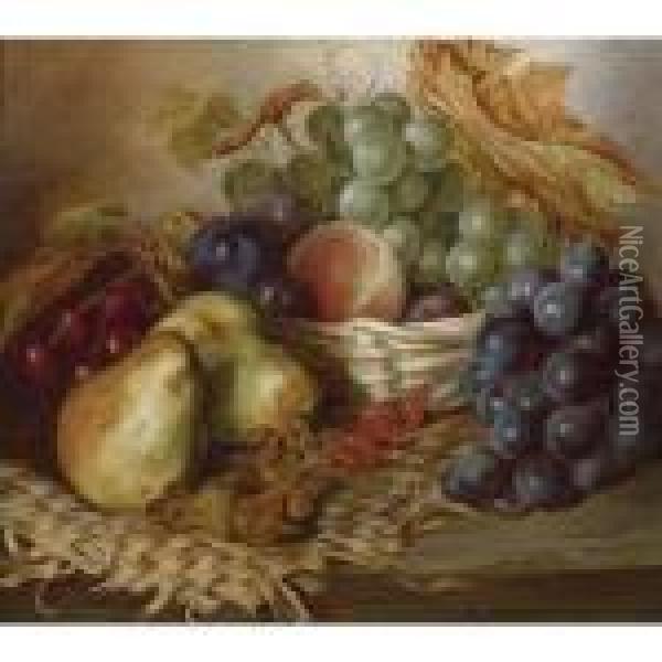 Still Life With Fruit And Basket Oil Painting - Edward Ladell