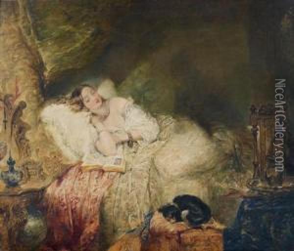 Jeune Fille Endormie Dans Sa Chambre Oil Painting - Alfred Joseph Woolmer