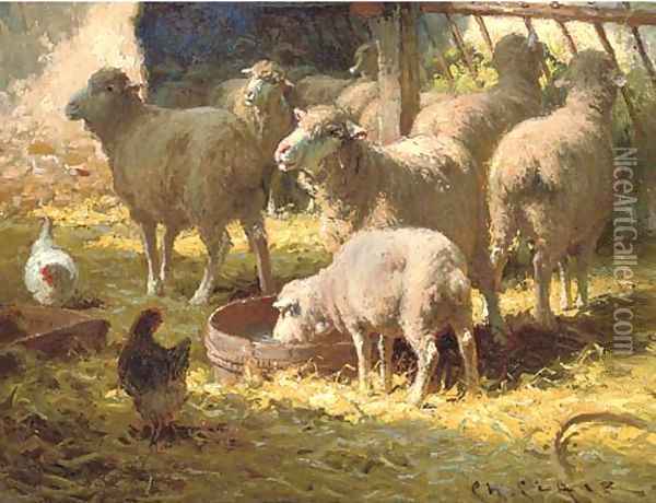 The Sheepfold Oil Painting - Charles H. Clair