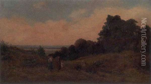 Figures In An Expansive Landscape Oil Painting - Leopold Rivers