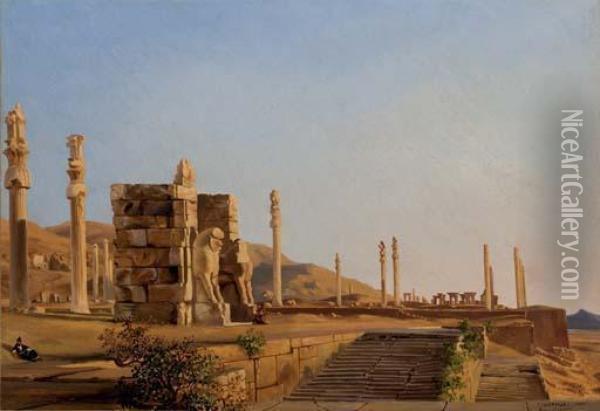 Vue De Persepolis Oil Painting - Eugene Napoleon Flandin