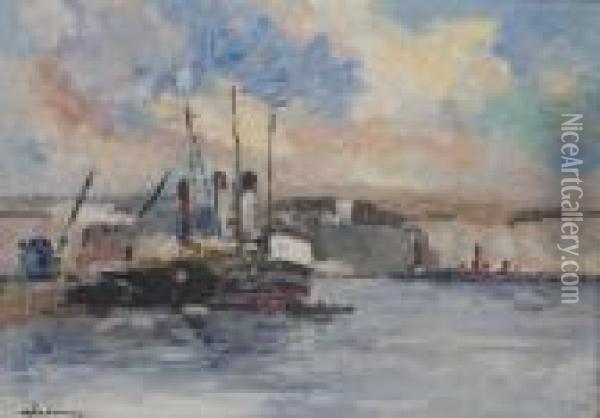 Vapeurs A Quai Sur La Seine Oil Painting - Albert Lebourg