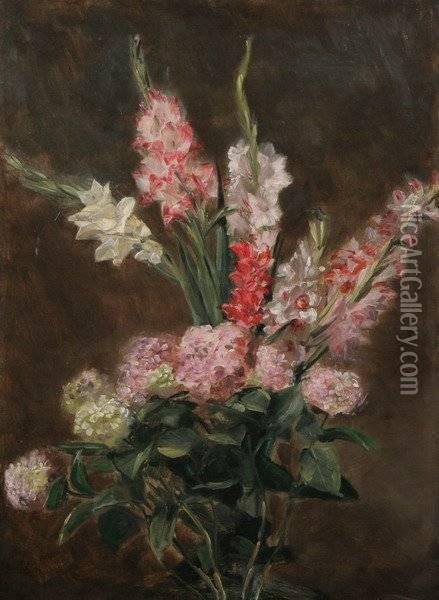 Bouquet Of Hydrangeas And Gladiolas Oil Painting - Jules Etienne Carot
