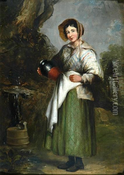 Girl At A Spring Oil Painting - James T. Eglington