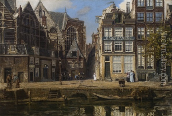 View Of Amsterdam: The Oude Kerk Oil Painting - Hendrik Willebrord Jansen