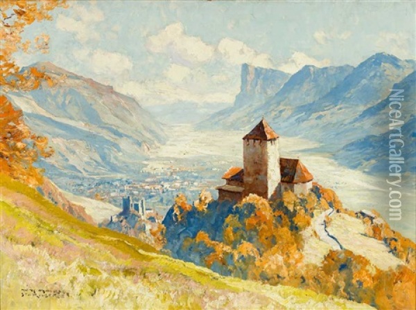 Meran. Blick Von Der Hohe Der Alten Festung Auf Meran Und Das Eisacktal Oil Painting - Hans Maurus