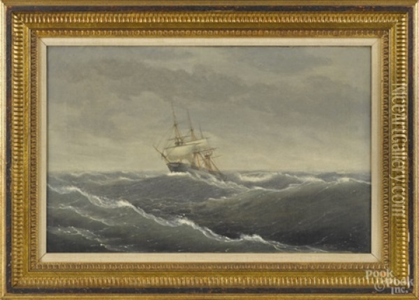 Seascape With A Clipper Ship Oil Painting - Thomas Birch