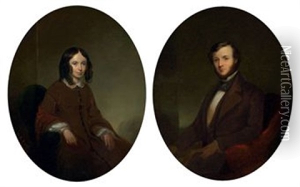 Elizabeth Barrett Browning (+ Robert Browning, Pair) Oil Painting - Thomas Buchanan Read