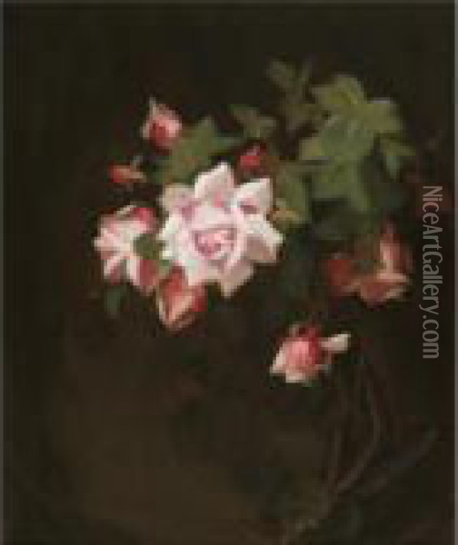 Still Life With Pink Roses Oil Painting - James Stuart Park