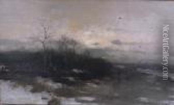 Auf Dem Heimweg In Winterlicher Landschaft Oil Painting - Heinz Flockenhaus