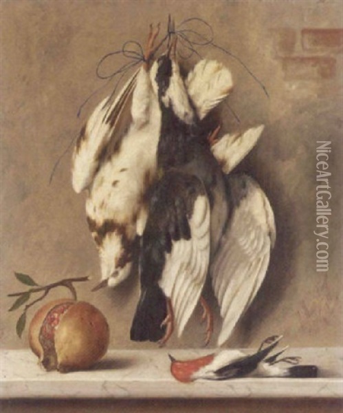 Hanging Fowl With Cherries Oil Painting - Michelangelo Meucci