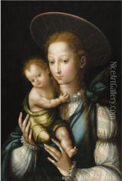 The Virgin And Child, Or La Virgen Del Sombrero Oil Painting - Luis de Morales