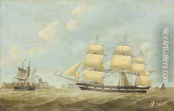 The whaling ships Jane and Harmony off the port of Hull, with the Holy Trinity Church on the waterfront beyond Oil Painting - William Hull