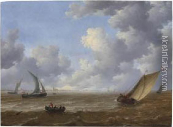 Wijdschips Tacking Offshore In A Stiff Breeze Oil Painting - Hieronymous Van Diest