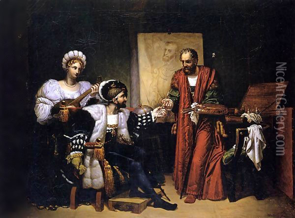 Charles V Picking up Titian's Paintbrush Oil Painting - Pierre-Nolasque Bergeret