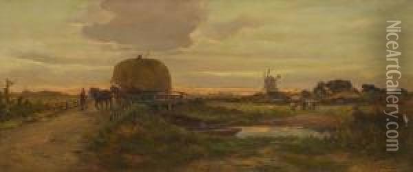 Landschaft Mit Heufuhrwerk Im Abendlicht. Oil Painting - Henry Perlee Parker
